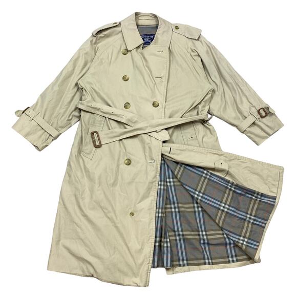 Vintage Burberrys Nova Check Double Breasted Long Trench Coat Men's 40 Short